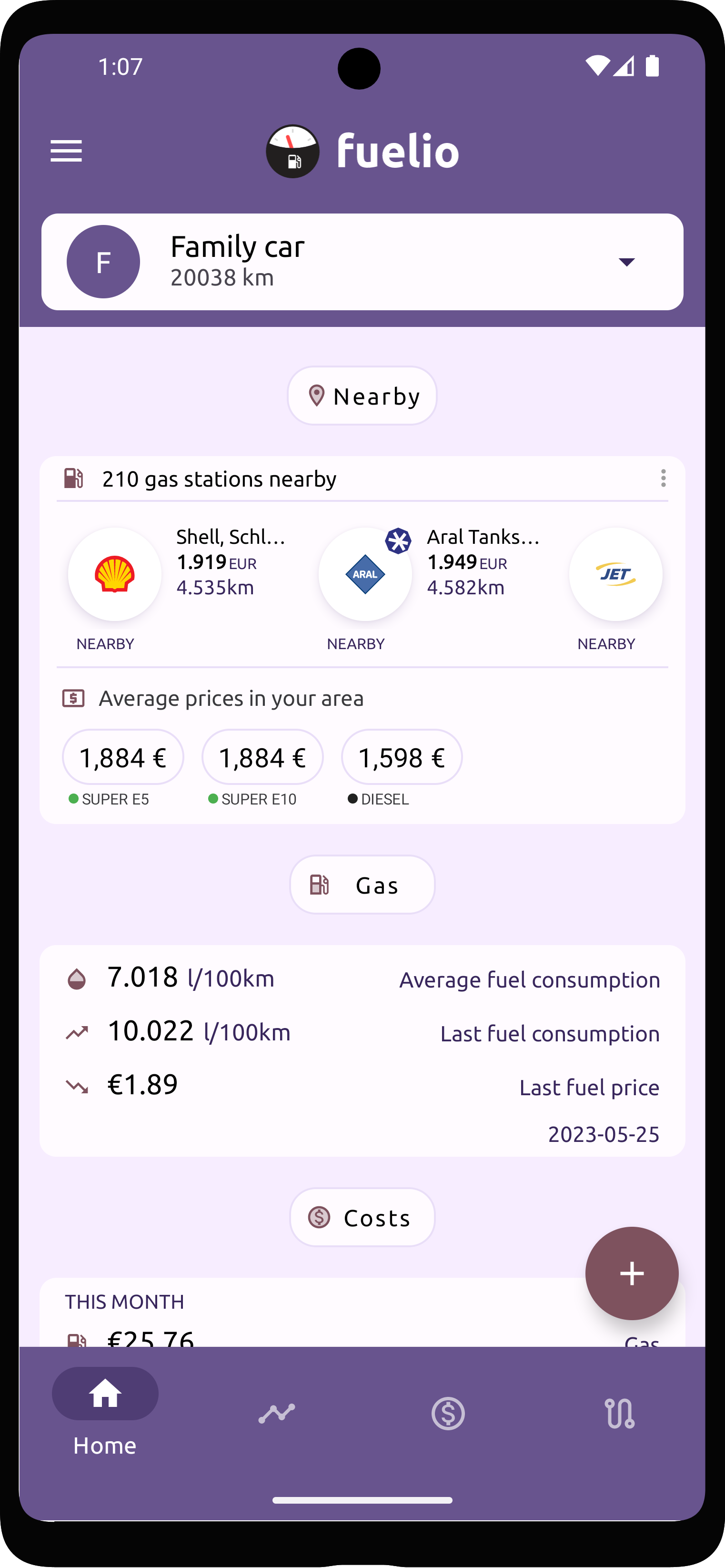 Fuelio Dashboard / Fuel prices / Gas stations / Expenses